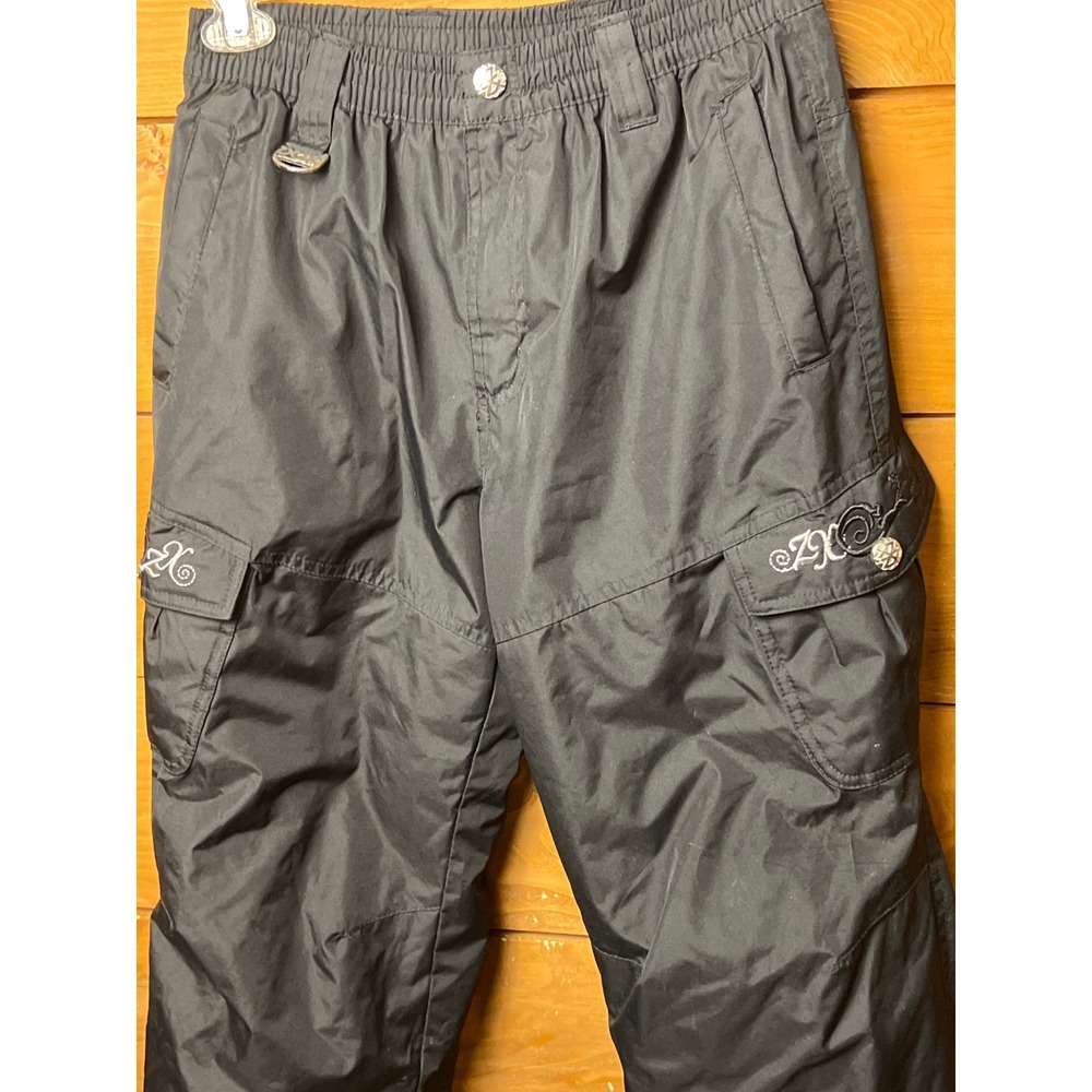ZeroXposur Black Nylon Cargo Ski Snow Pants Boys Girls Size L 14 Elastic Waist